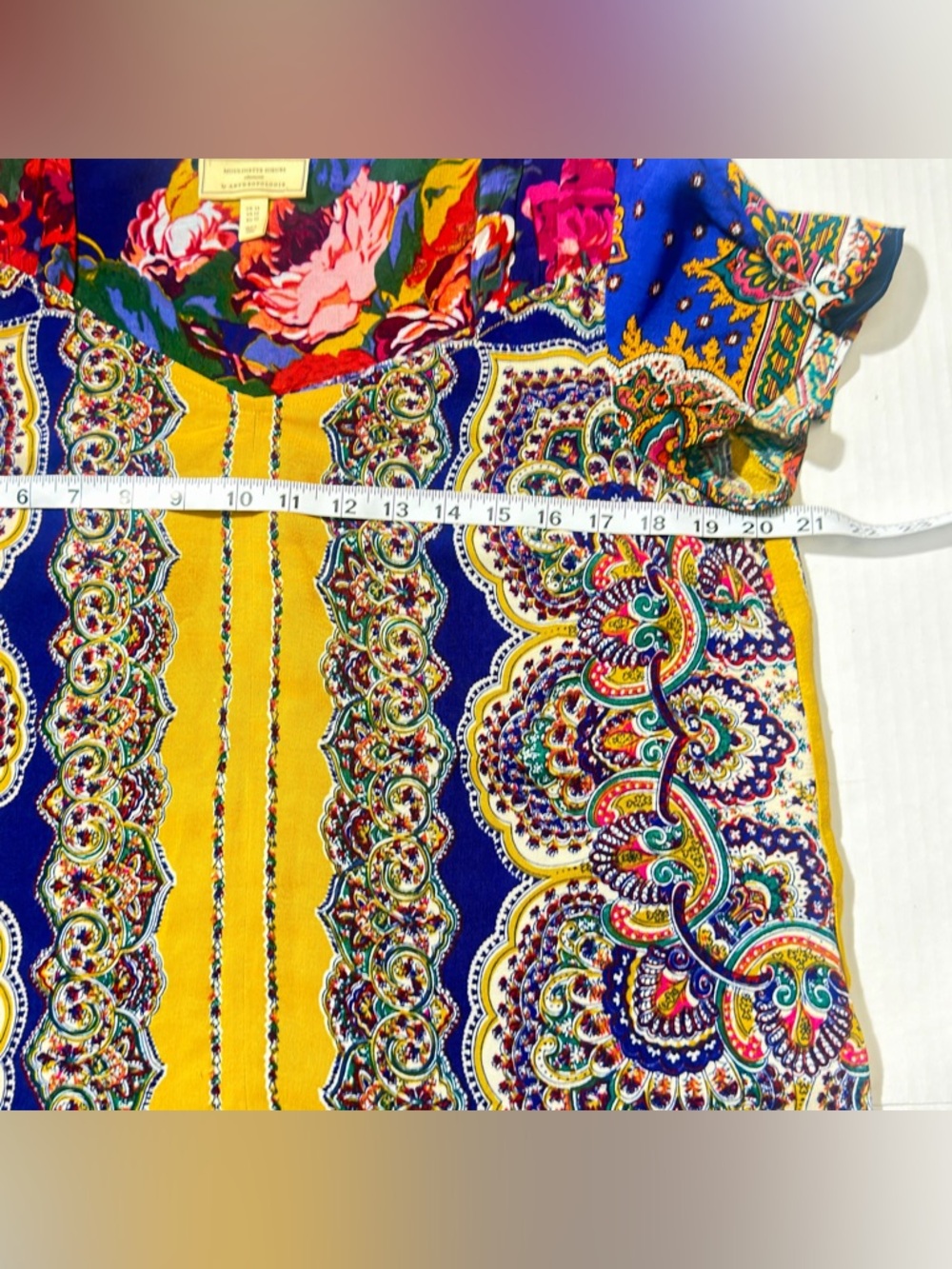 Anthropologie Paisley V-Neck Top in Yellow, Blue, and Purple - Picture 7 of 8